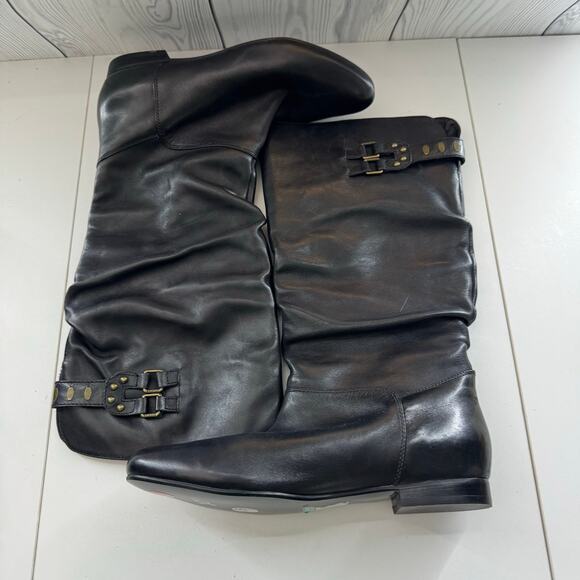 Vintage Y2K Guess Coryann Black Leather Slouch Boot Buckle Studded Size 8.5 - Picture 9 of 12